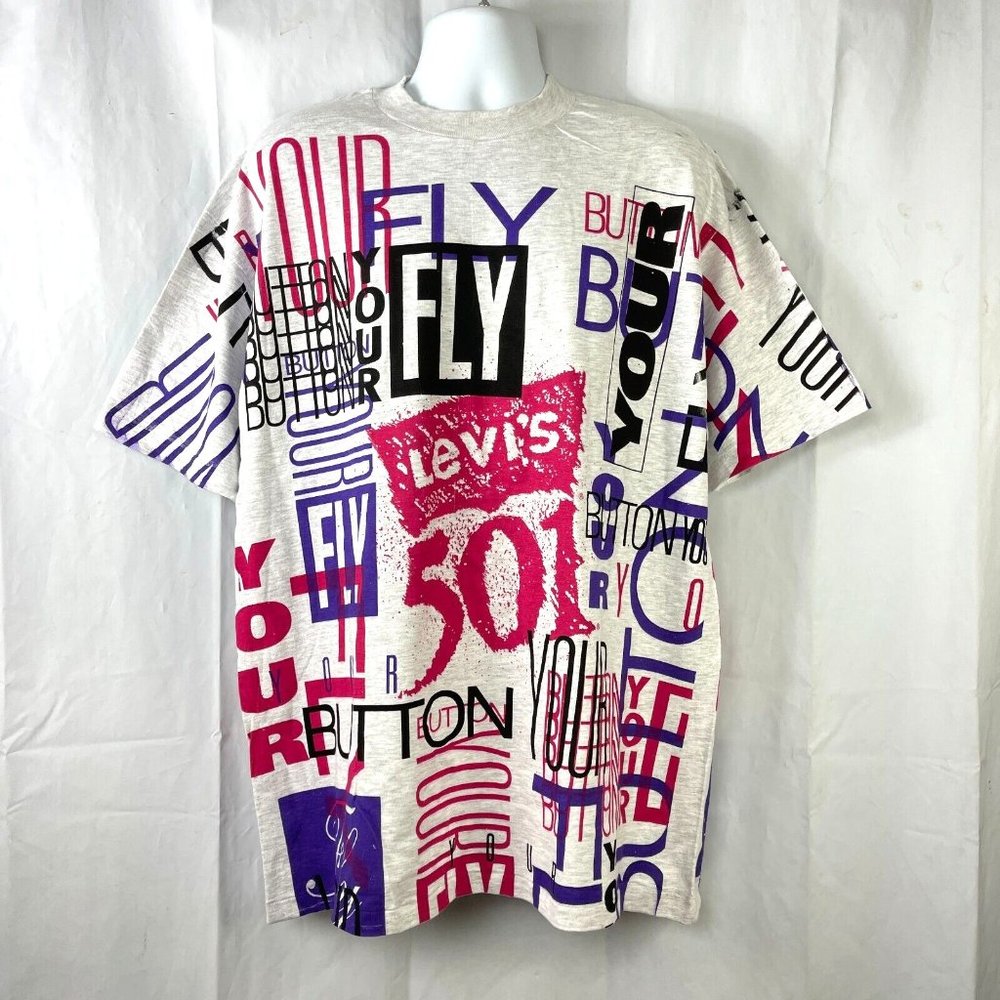 Levi's 501 Button Fly All Over Print Graphic Vtg T-Shirt XL Mens Hanes USA Made - Picture 2 of 8